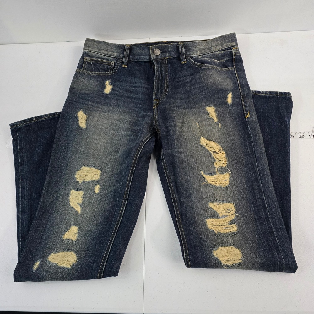 Express Jeans Classic Straight Distressed Ripped‎ Dark Wash Mens